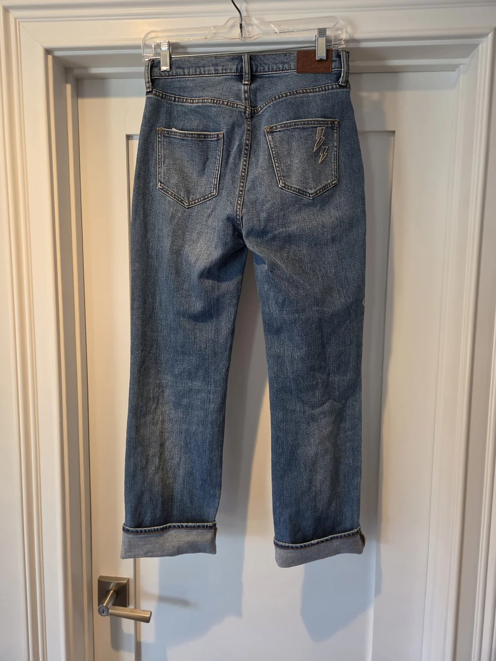 Johnny Was Blue Embroidered Straight-Leg Jeans with Cuffed Hems - Picture 2 of 2